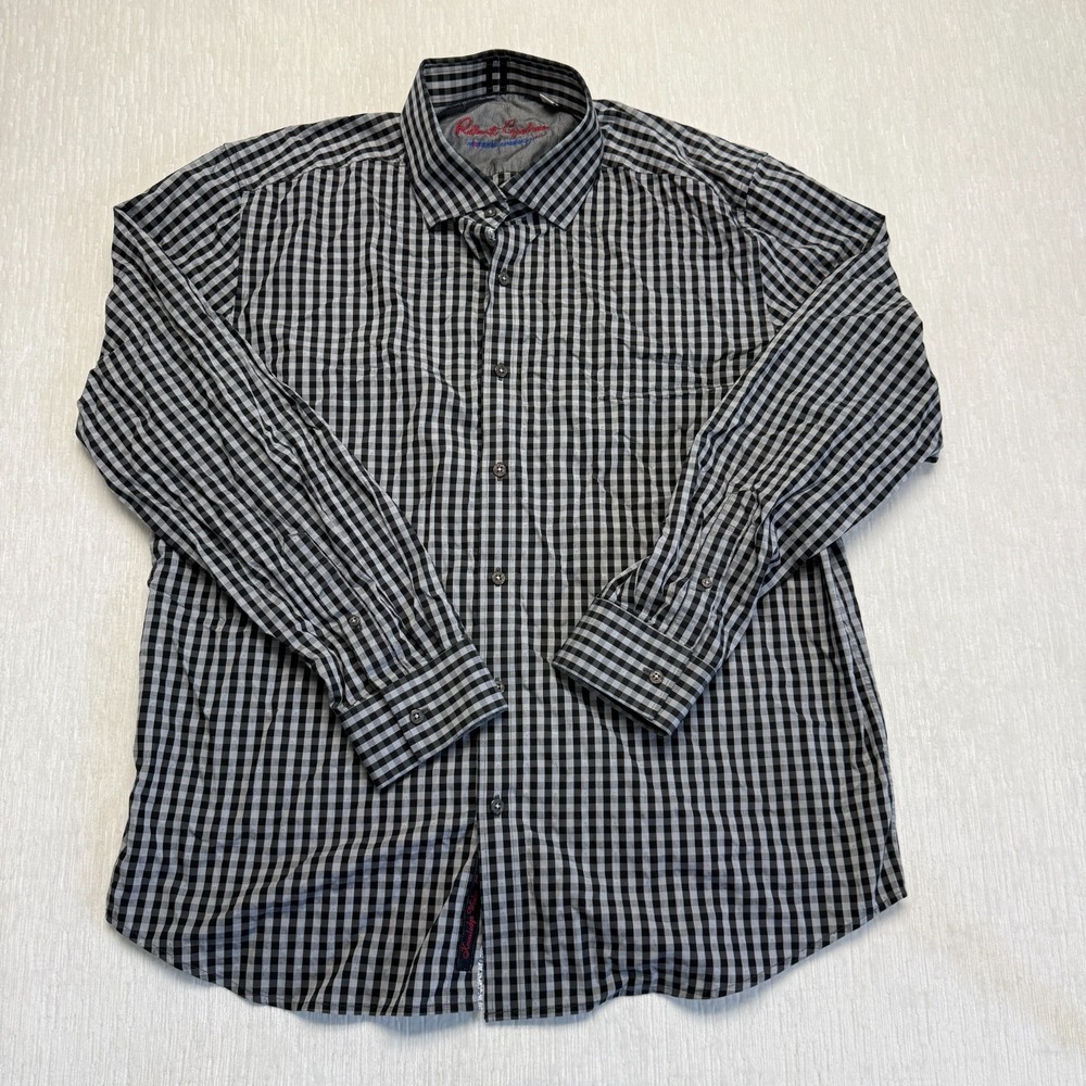 Robert Graham Modern American Shirt Mens 2XL Black Check Cotton Tailored Fit